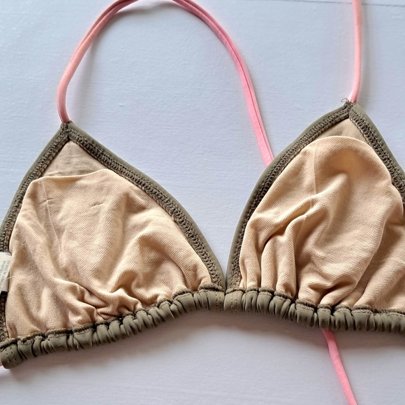 Olive Green Triangle Bikini Top with Patches - Picture 6 of 8